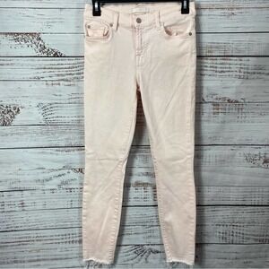 7FOR ALL MANKIND PALE PINK SIZE 26 RAW HEM SKINNY JEANS